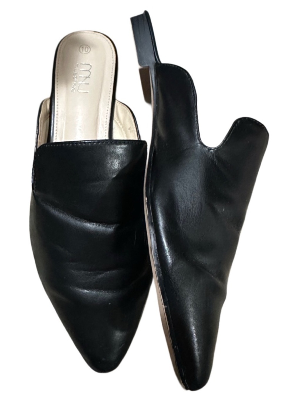 Musshoe Arla Leather Mules Pointed Toe Black Flats